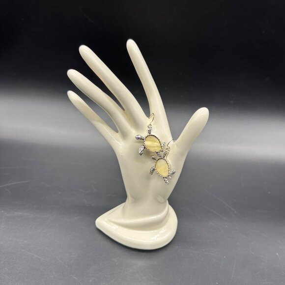 Sea Turtle Dangle Earrings Yellow Shell Inlay Fishhook Beach Ocean Nautical - Picture 2 of 6